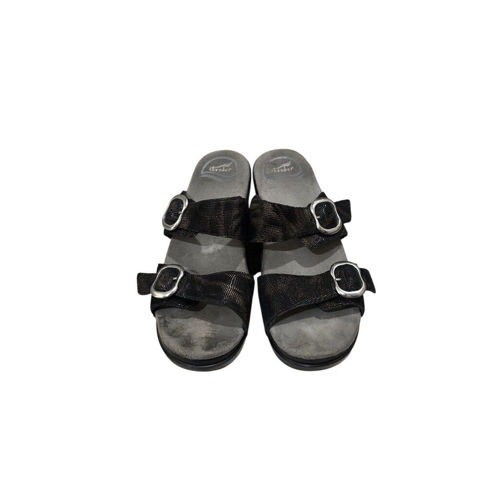 Dansko Sophie Black/Brown Strappy Wedge Sandal Shoe Women Size 37 US 7